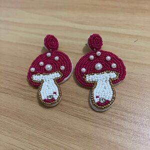 Hot Pink Beaded Mushroom Earrings